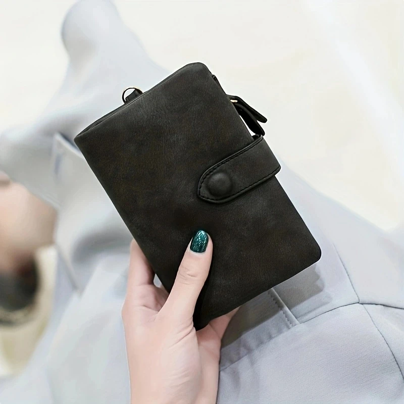 Tri-fold Short Women Wallets with Coin Zipper Pocket Minimalist Frosted Soft Leather Ladies Purses Female Pink Small Wallet image 4