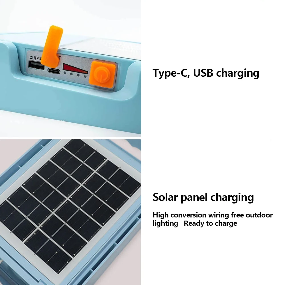 LED Solar Charging Floodlight 150W Portable Camping Handheld Light Outdoor Tent Hanging Hook Lamp Dimmable Outside Lighting Tool