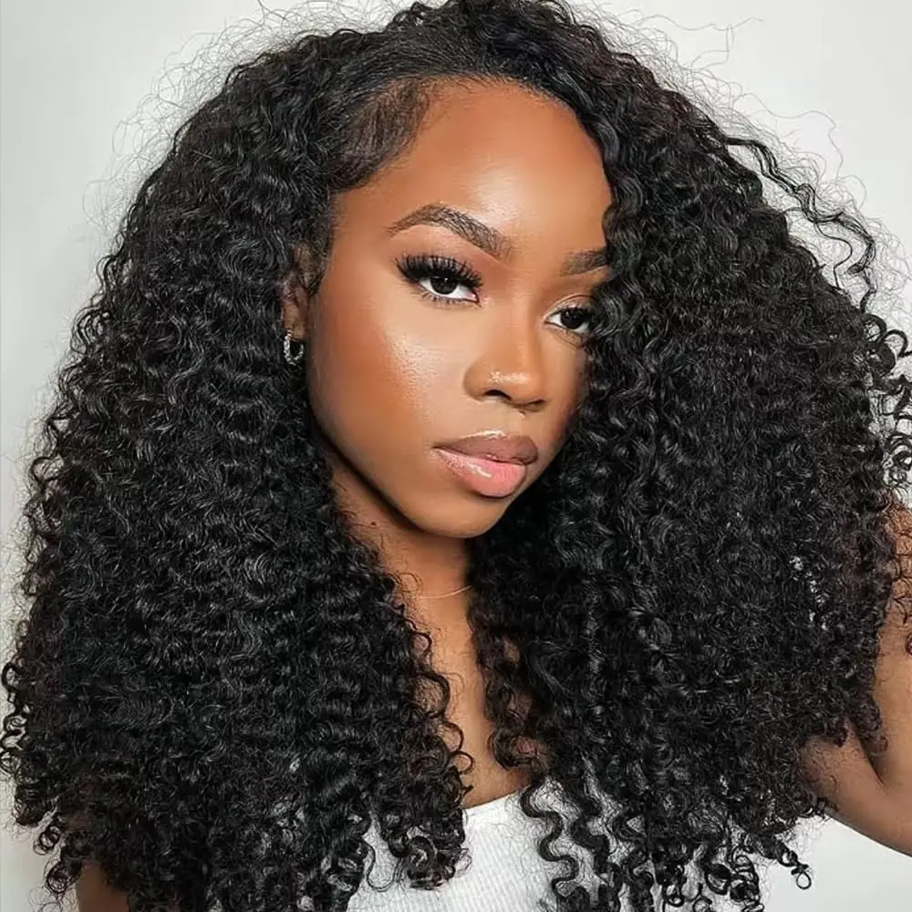 

200 Density Glueless Human Hair Wigs Kinky Curly Wave Headband Wig Upgrade 3 In 1 Half Wig 16-32 Inch Full Machine Made Wig