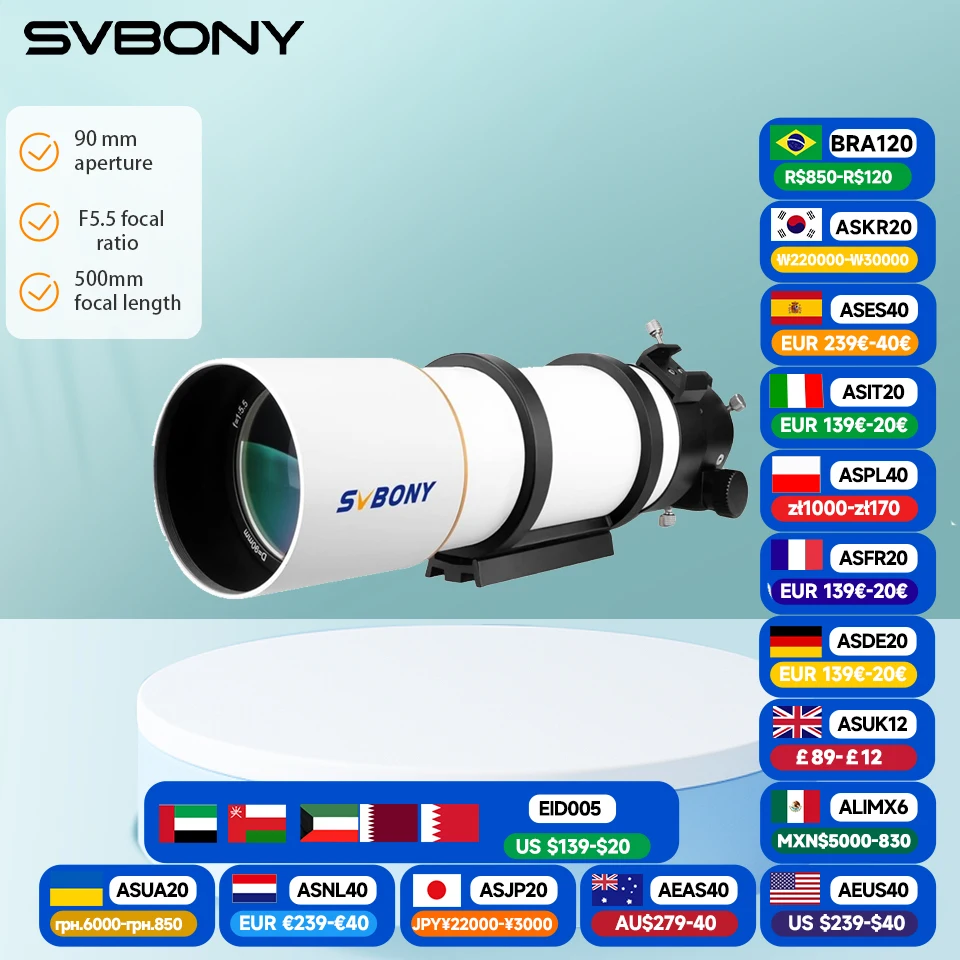 Svbony SV48P 90/102mm Aperture F5.5 Refractor OTA Astronomical Telescope for Adults And Beginners Deep Sky Astrophotography