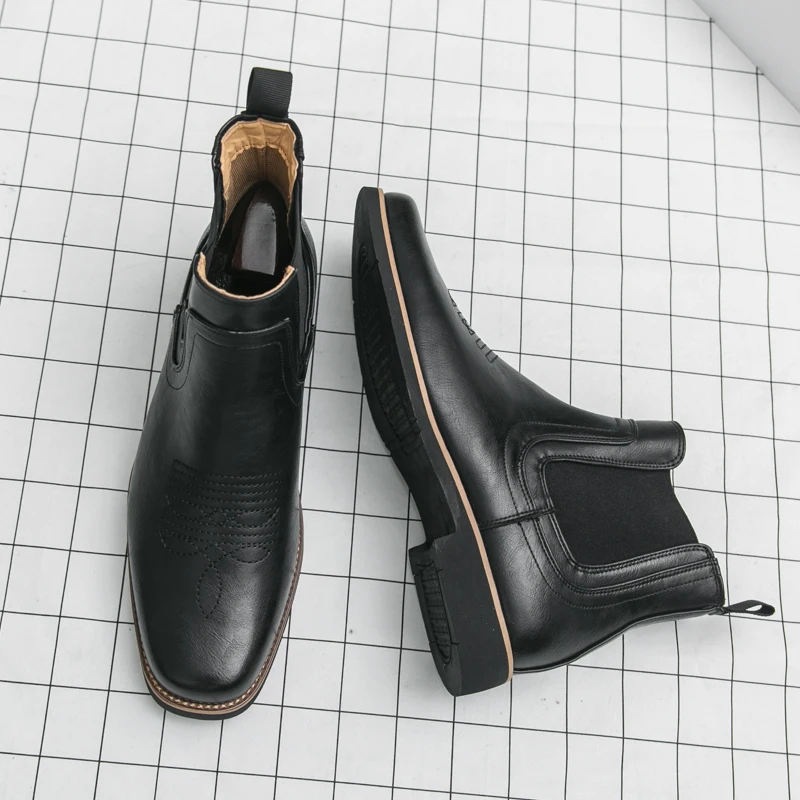 Embroidered Leather Ankle Boots English Style Formal Leisure Shoes High-top Leather Shoes Fashion Men's Shoes