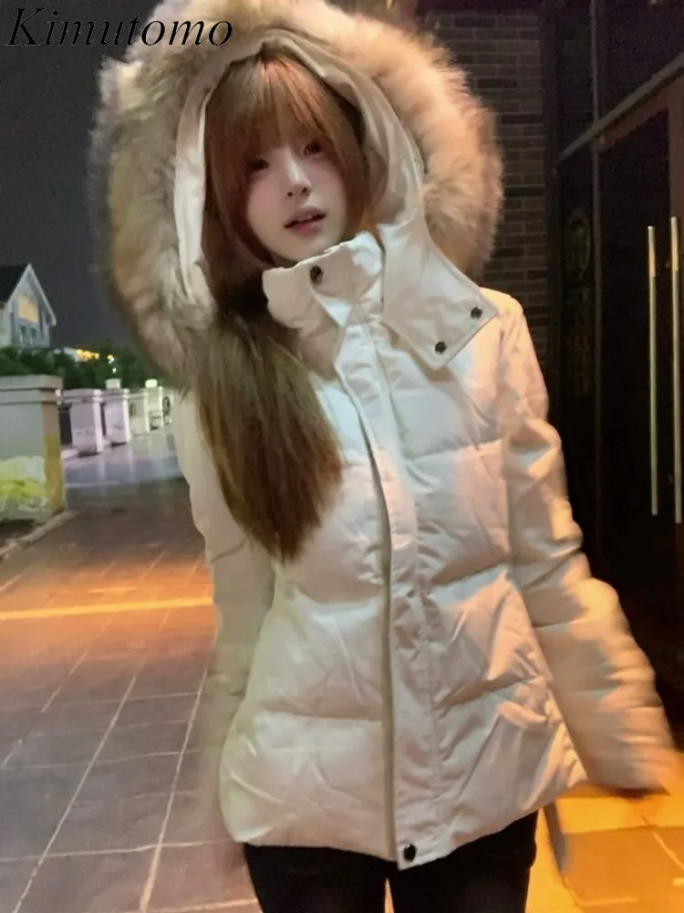 

Kimutomo парки женские винтажные пушистые лоскутные с капюшоном осень-зима однотонные пуговицы Y2k стеганые пальто винтажные модные женские куртки