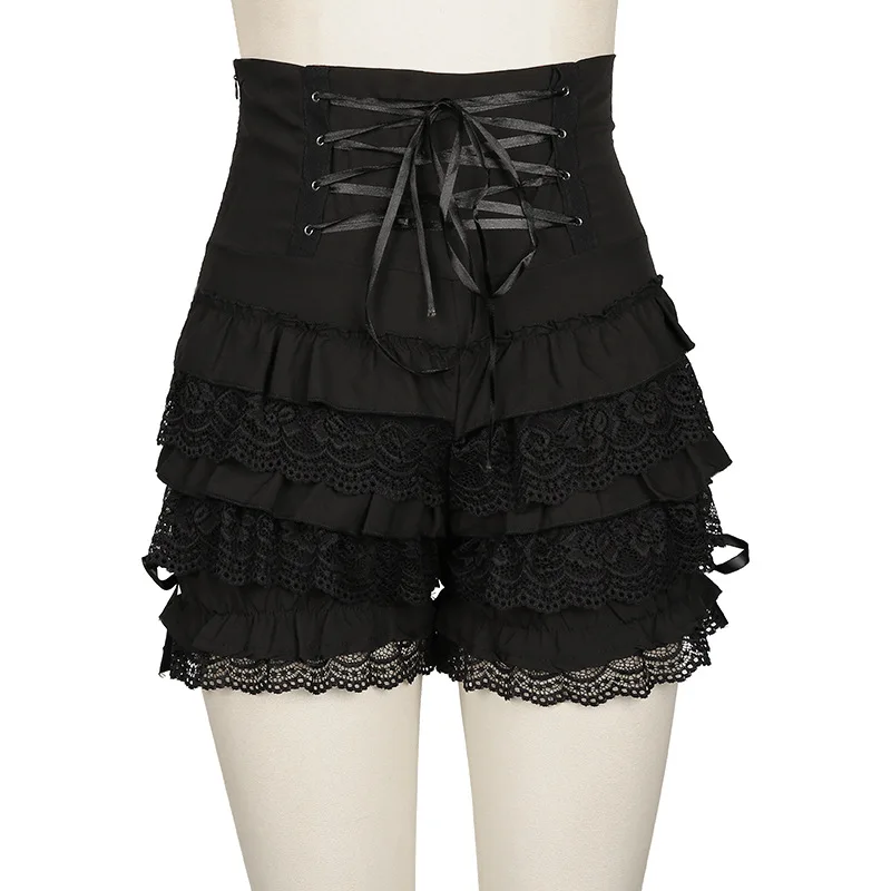 Girl Fashion Cute Black Gothic Steampunk Lolita Ruffle Lace Pumpkin Bloomer Cotton High Waist Shorts