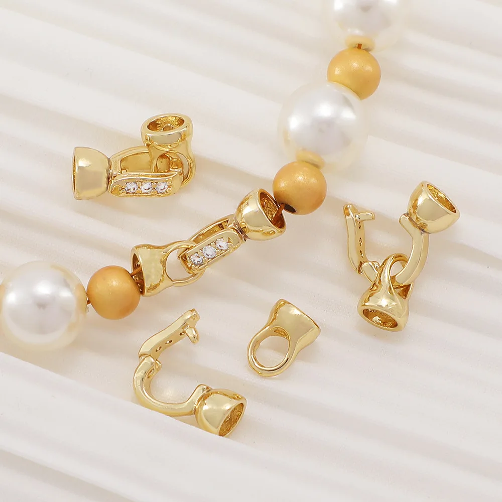 

Brass Gold Plated Zirconia Pearl Enhancer Clasps Connector With End Caps For Diy Bracelet Necklace Jewelry Making Accessories