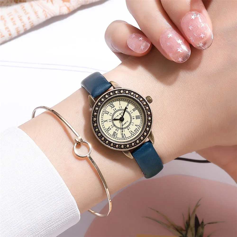 Vintage Leather Women Bracelet Watches Brown Retro Roma Quartz Ladies Quartz Watch Leather Thin Band Small Dial Relogio Feminino