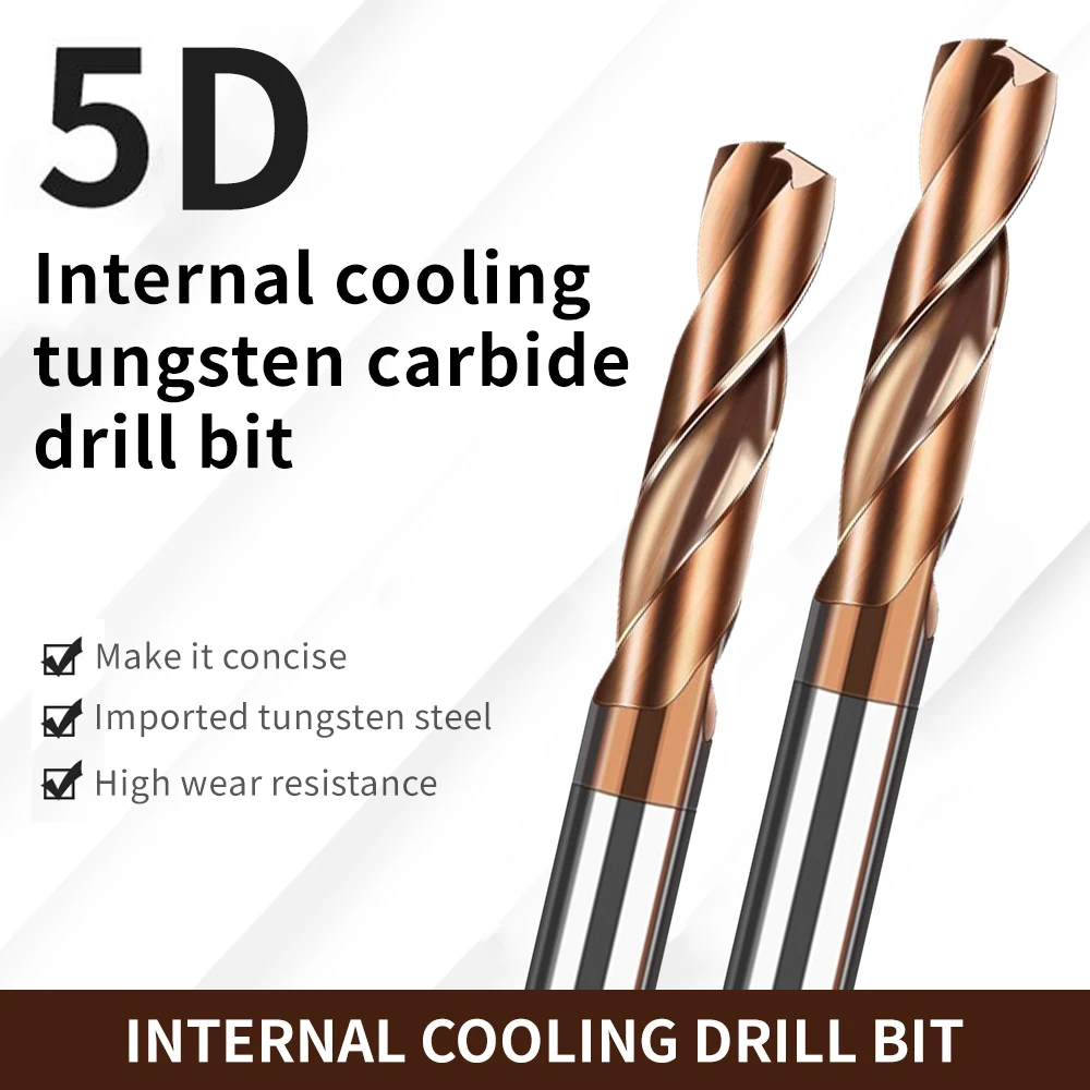 Tungsten Steel Internal Cooling Drills 5D Carbide Twist Drill Bits Hard Metal Metalworking CNC Lathe Drill Diameter 3-16mm