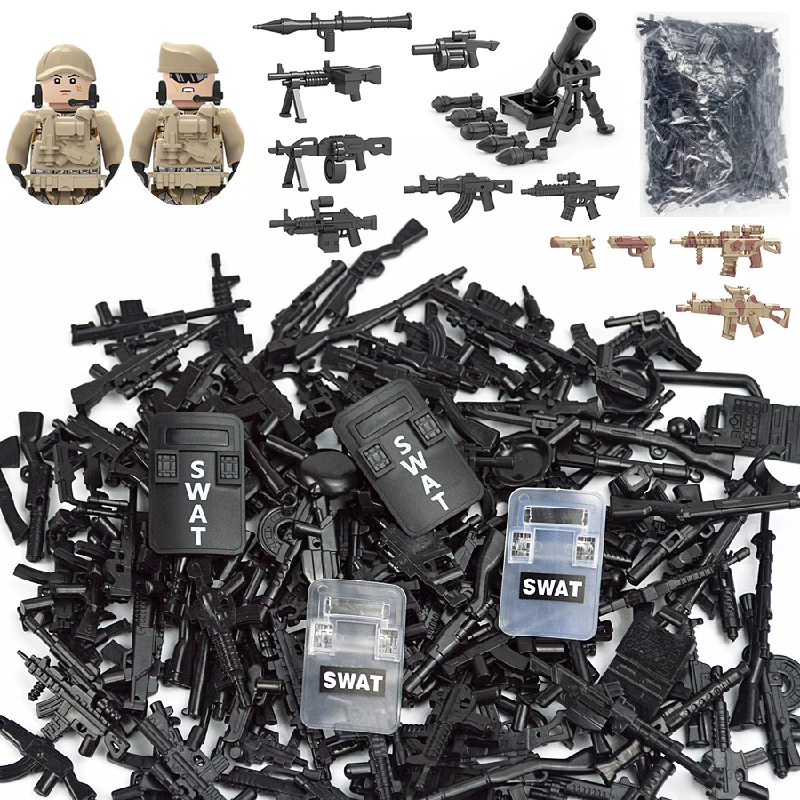 

50/100/200Pcs Military SWAT MG42 Gun Weapon Cannon Army Police Building Blocks MOC Figure Accessories Model Bricks DIY Toy