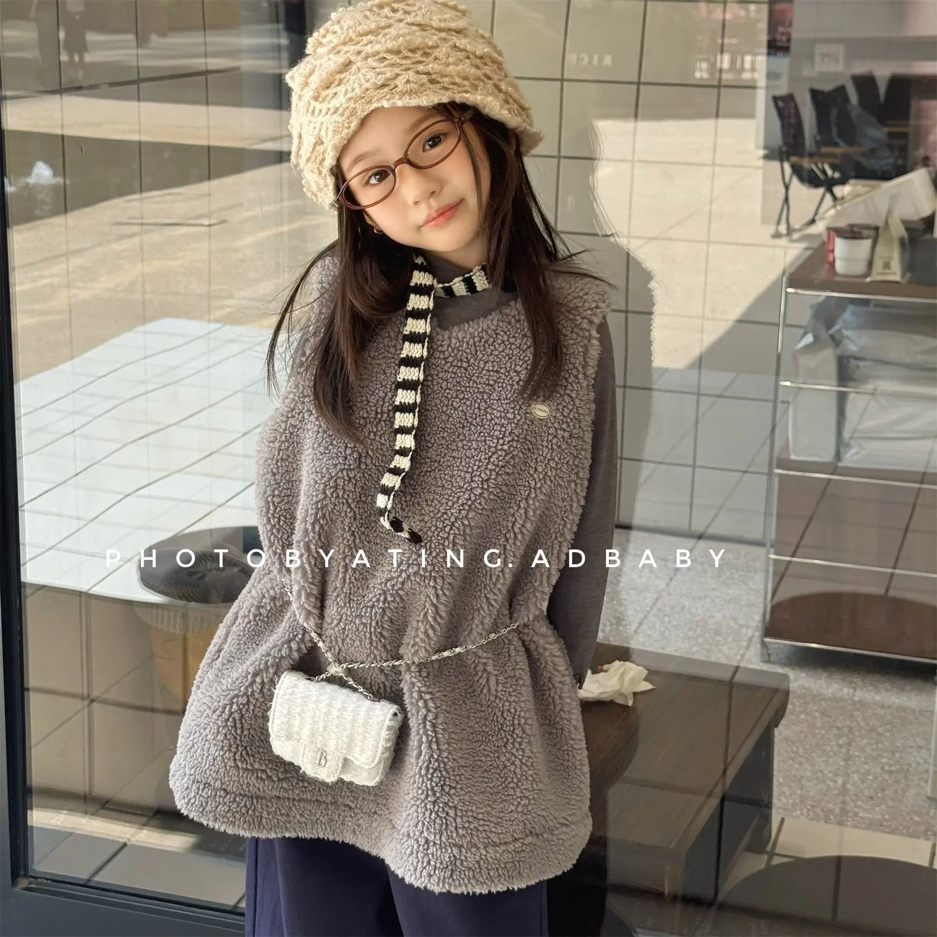 

2025 Winter New Girls Lamb Fleece Dress Children Sleeveless Casual Dress Thick Warm Baby Girl Cute Vest Dress Kids Clothes