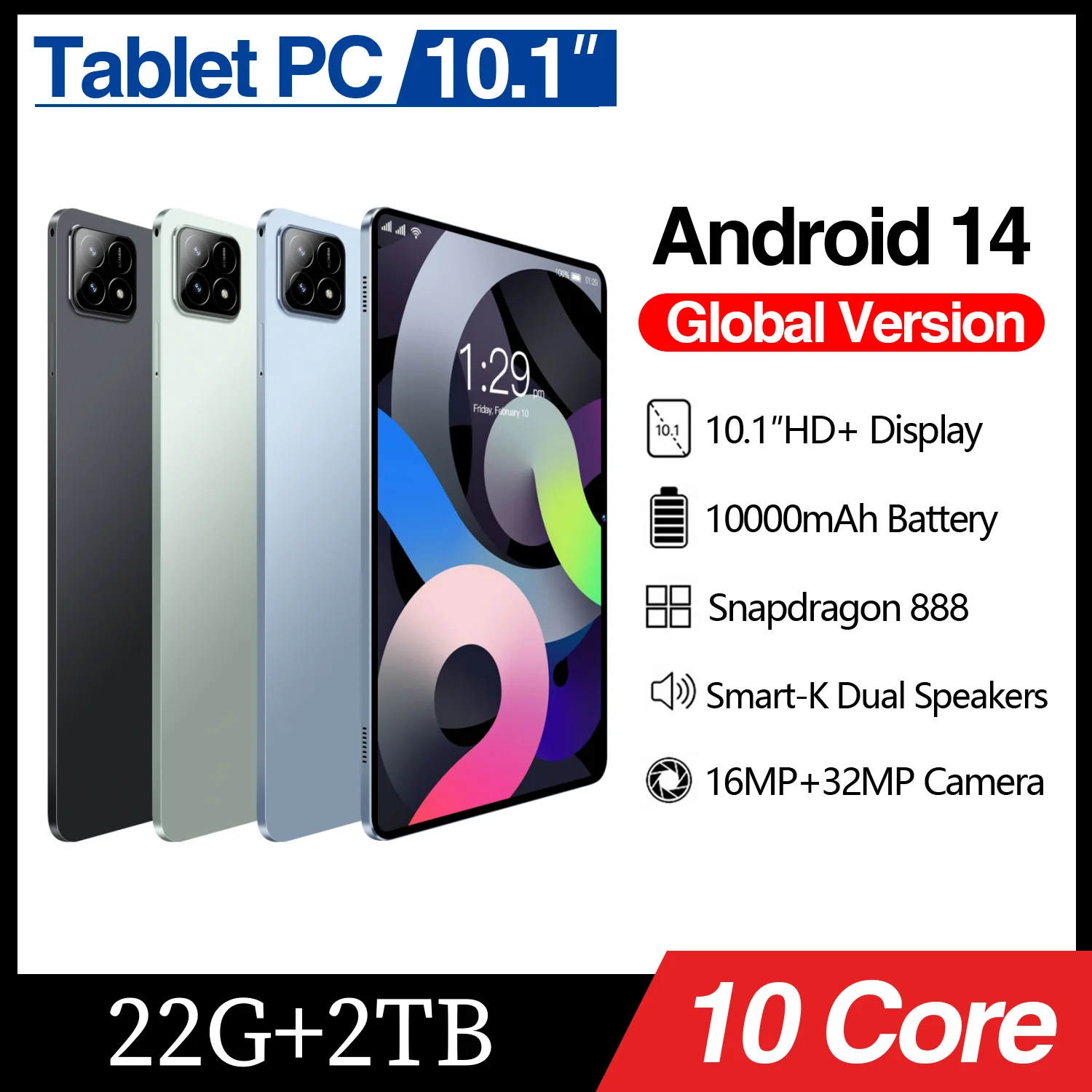 PAD Tablet portabel perjalanan, 7 PRO 11 inci layar HD Android 10000mAh 22GB + 2TB 16MP + 32MP Sanpdragon888 Bluetooth 5.0 5G