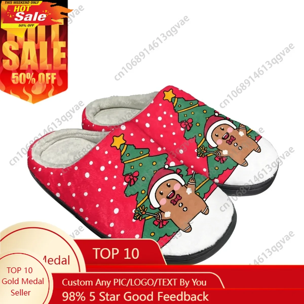 

Christmas Tree Christmas Bell HoHo Pattern Home Cotton Slippers Mens Womens Teenager Plush Bedroom Keep Warm Custom Slipper