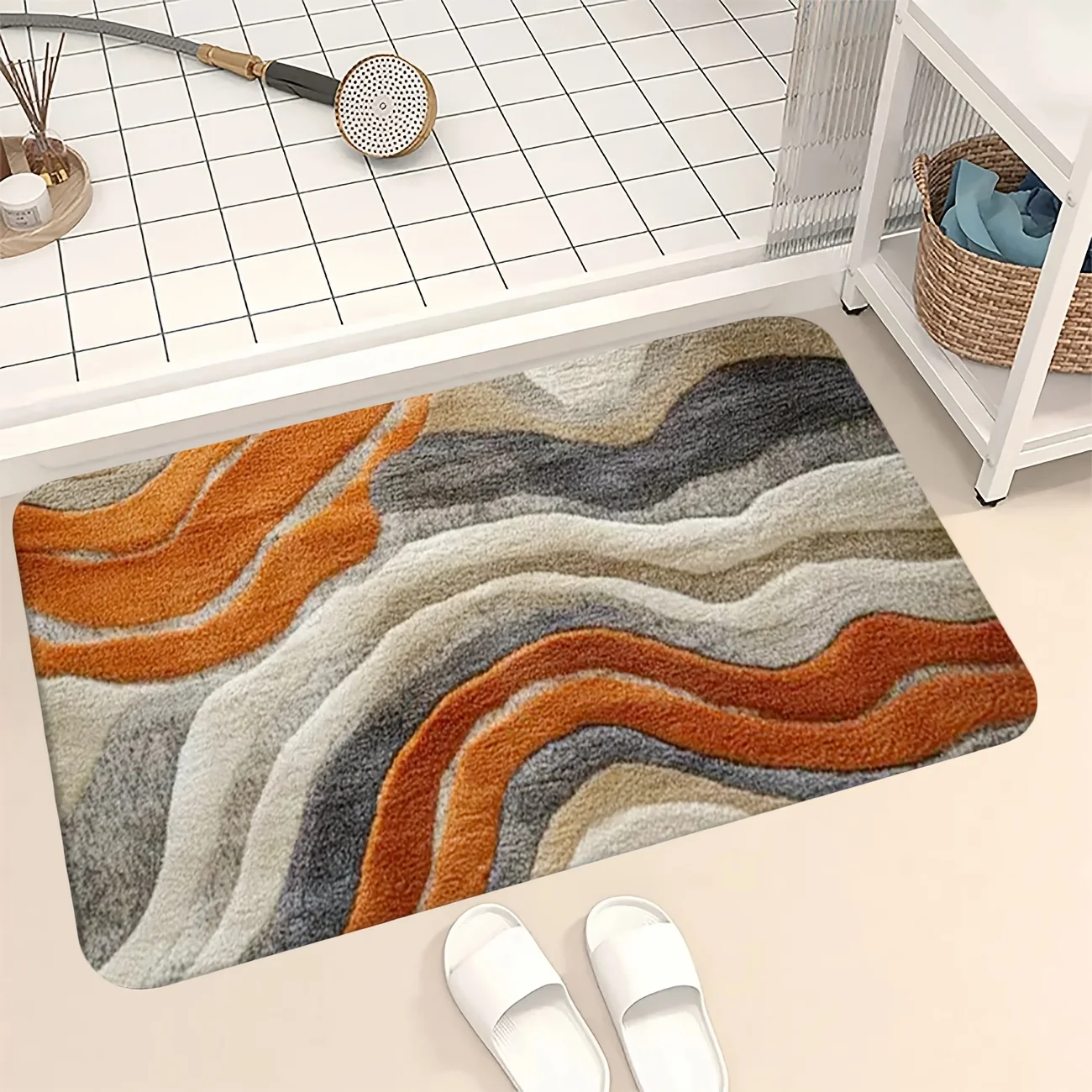 VIKAMA Marble Texture Floor Mat Living Room Bedroom Kitchen Bathtub Shower Room Flannel Short Pile Non-slip Carpet Home Decor