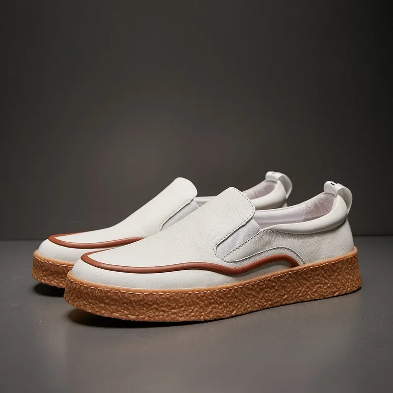 

Men casual shoes leather flat fashion vent hole soft 2024 Summer
