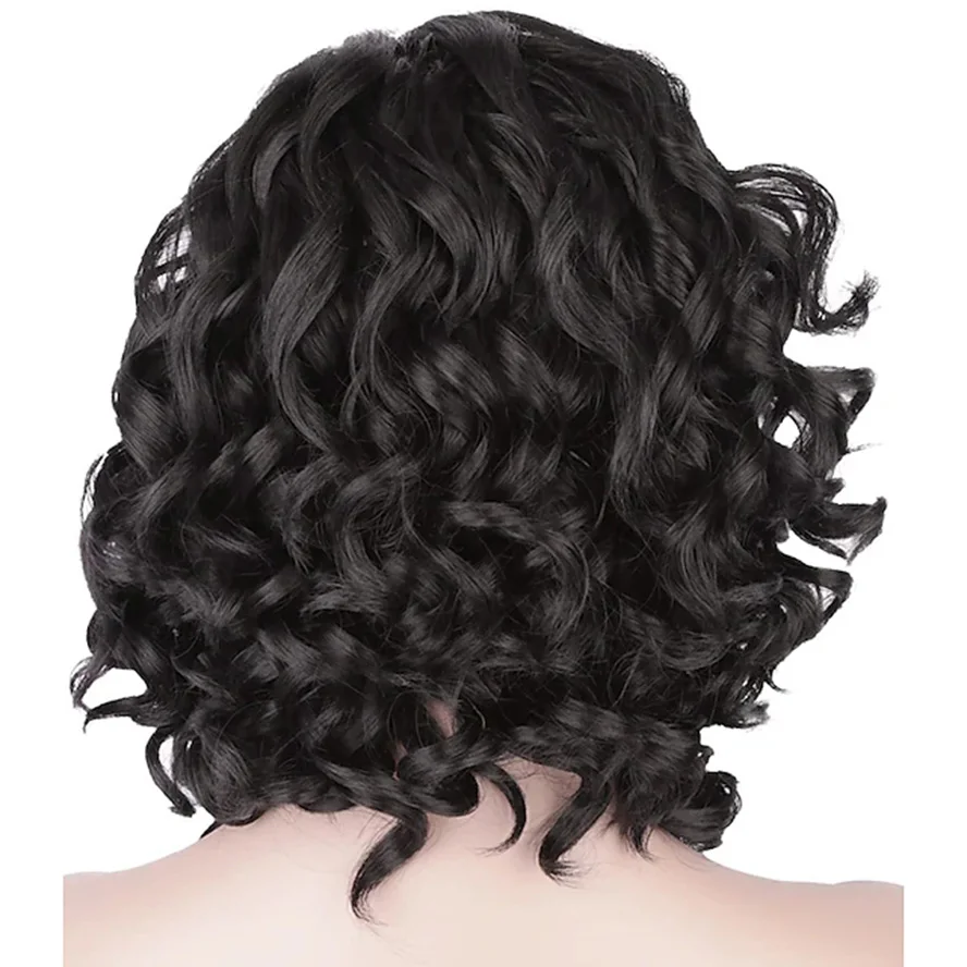 Synthetic Wig Short Afro Curly Asymmetrical Machine Made Wig Short Black Synthetic Hair 11 inch for Women