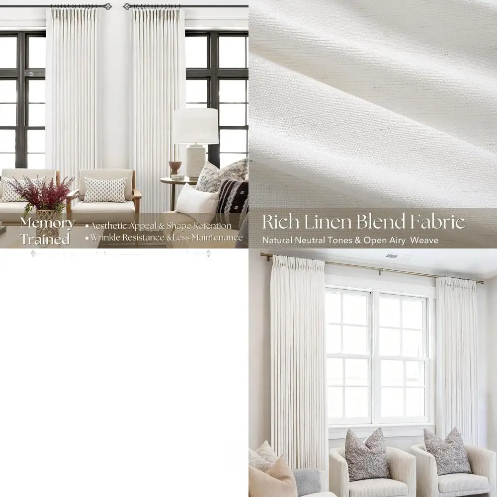 

Memory Foam-Shaped Pinch Pleated Linen Curtains, 86 Natural Cream, Light Filtering, 2-Panel Set for Modern Farmhouse Living Room