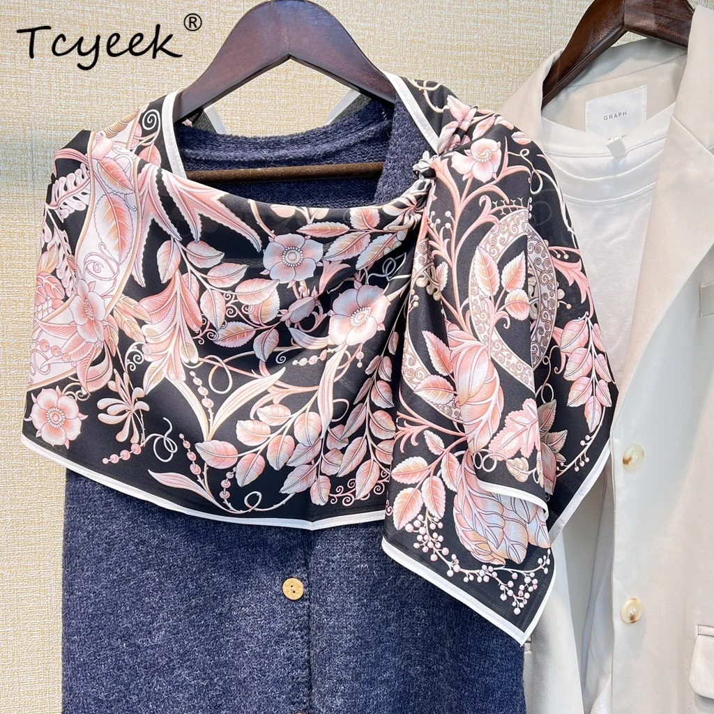 

Tcyeek, 100%Real Slik Elegant Scarves, 150cm Floral Printed, Mom Gift Retro Fashion Chic Scarf, 2024 Summer Autumn A465131QM