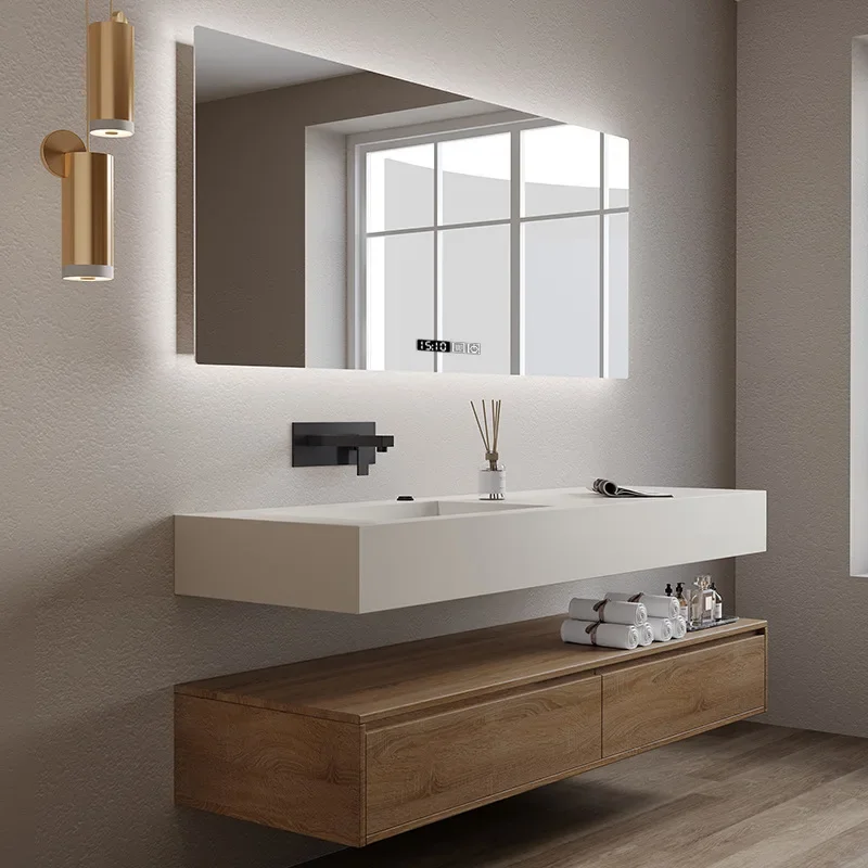 Bathroom cabinet combination rock plate integrated basin modern simple bathroom solid wood washstand washbasin cabinet combinati