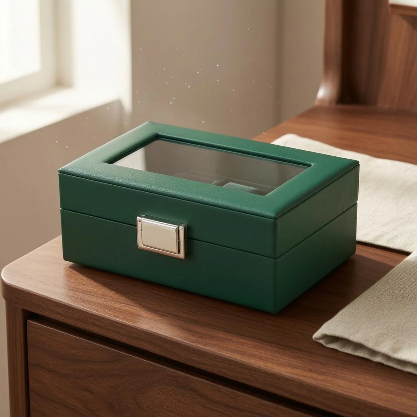 Watch Organizer Box 3 Compartments Watch Storage Box Transparent Window Velvet-Lined