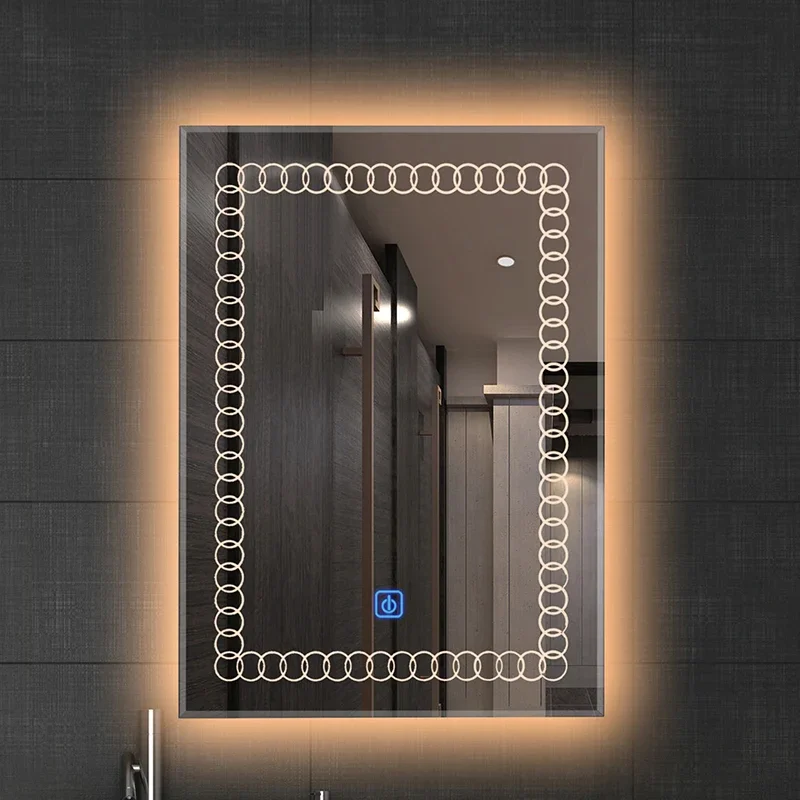 

Современное популярное прямоугольное умное LED-зеркало для ванной с подсветкой и круговым узором