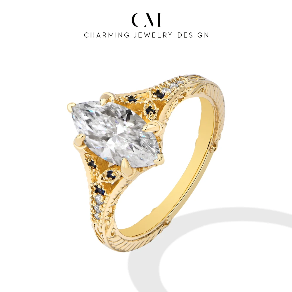 CHARMING Luxury Marquise Cut 2ct Moissanite Ring LabSapphire for Women Party Jewelry Holiday Gift Anniversary Engagement Wedding