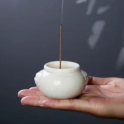 Grass and wood ash small incense burner home sandalwood incense fumigation stove indoor Zen white porcelain incense burner