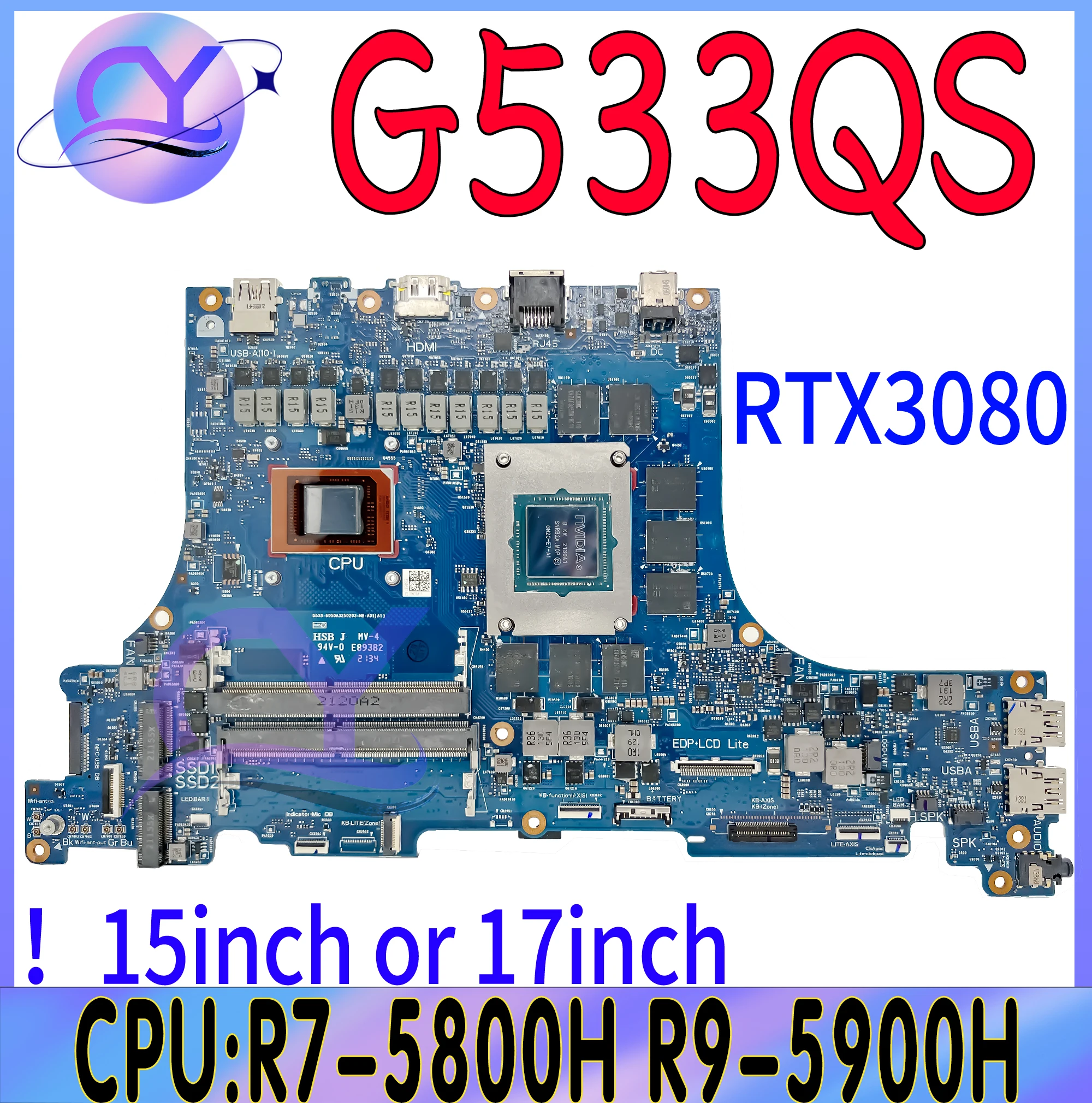 

G533Q Laptop Motherboard For ASUS ROG Strix SCAR G533QS G533QM G733QS G733QM Mainboard With R7-5800H R9-5900H RTX3060-6G/3080-8G