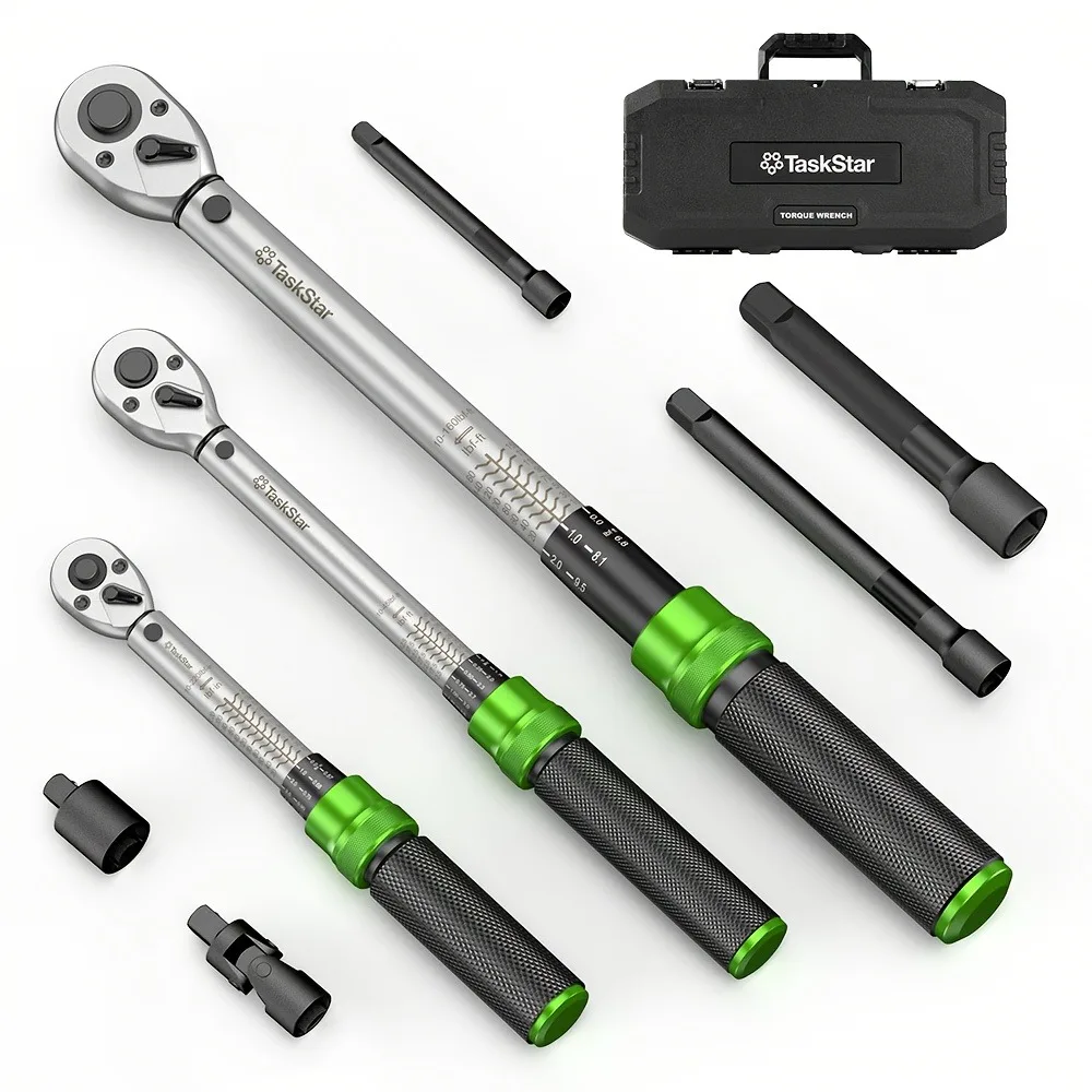 

1/4 3/8 1/2-inch Drive Click Torque Wrench, 8pcs Torque Wrench Set 10-160ft.lb, 10.0-227.0 N.m with Adapters
