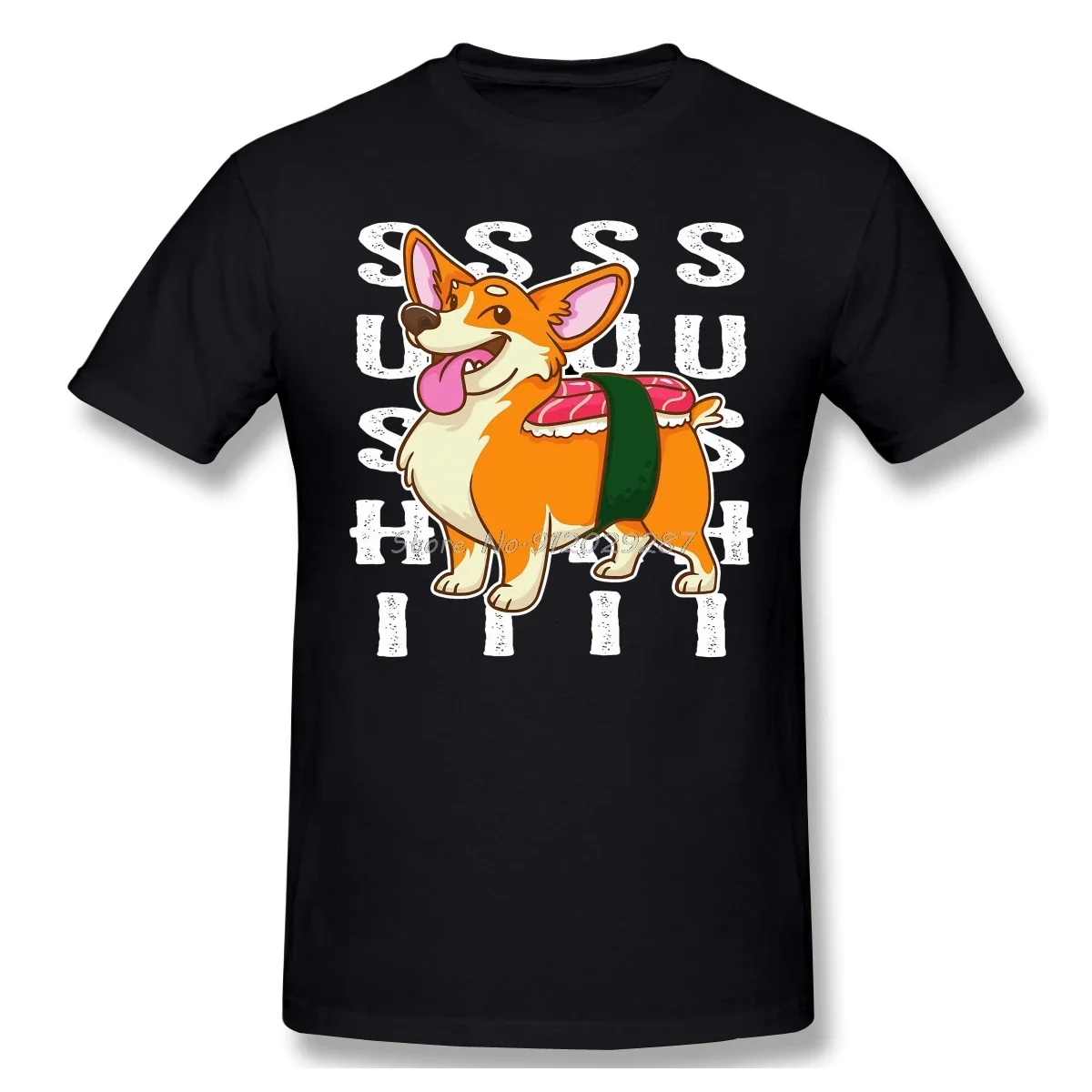 

Fashion Happy Corgi Nigiri Sushi Shirt Design Sushi Corgi Kwaii Dog Humor Foods TShirt Cotton Camiseta Men T-Shirt