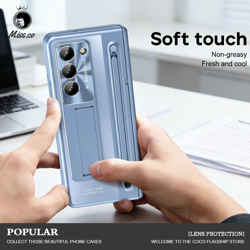 

Чехол для Samsung Galaxy Z Fold 5, обшивка на петлях 4 6 с S Pen, 360 полная защита экрана AG, матовый ударопрочный чехол с подставкой