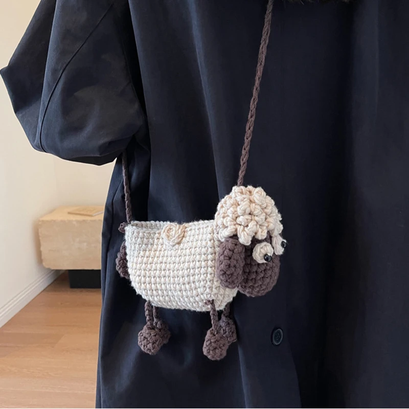 Finished Handmade Knitted Wool Bag Fashion Exquisite Cute Sheep Crossbody Bag Ins Small Fresh Shoulder Bag Kids Birthday Gifts