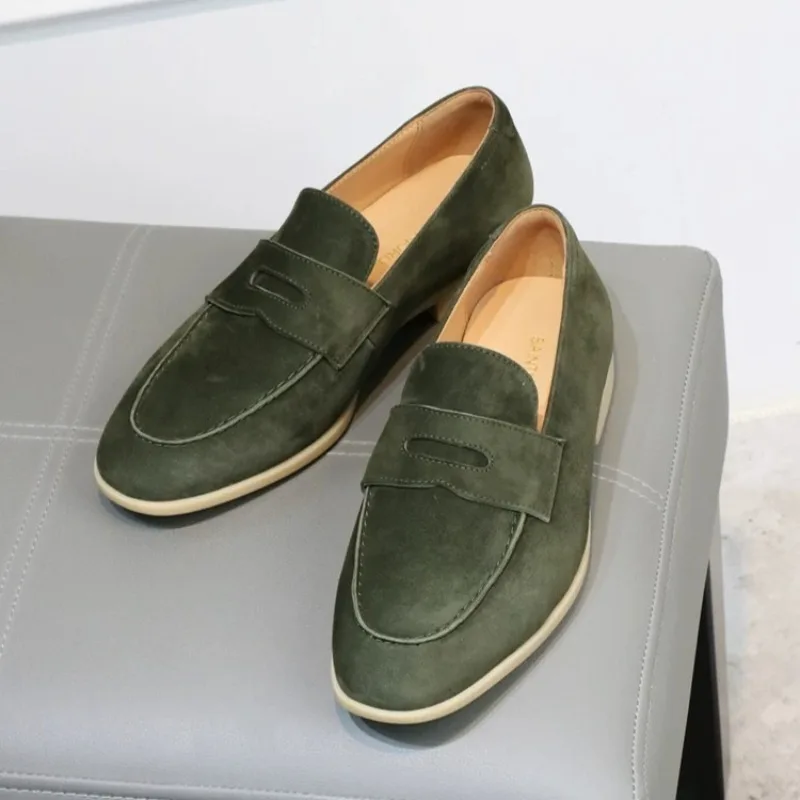 

Retro British Genuine Leather Loafers Men's Designer Luxury Slip on Work Walking Fashion Casual Leather Shoes Male Green