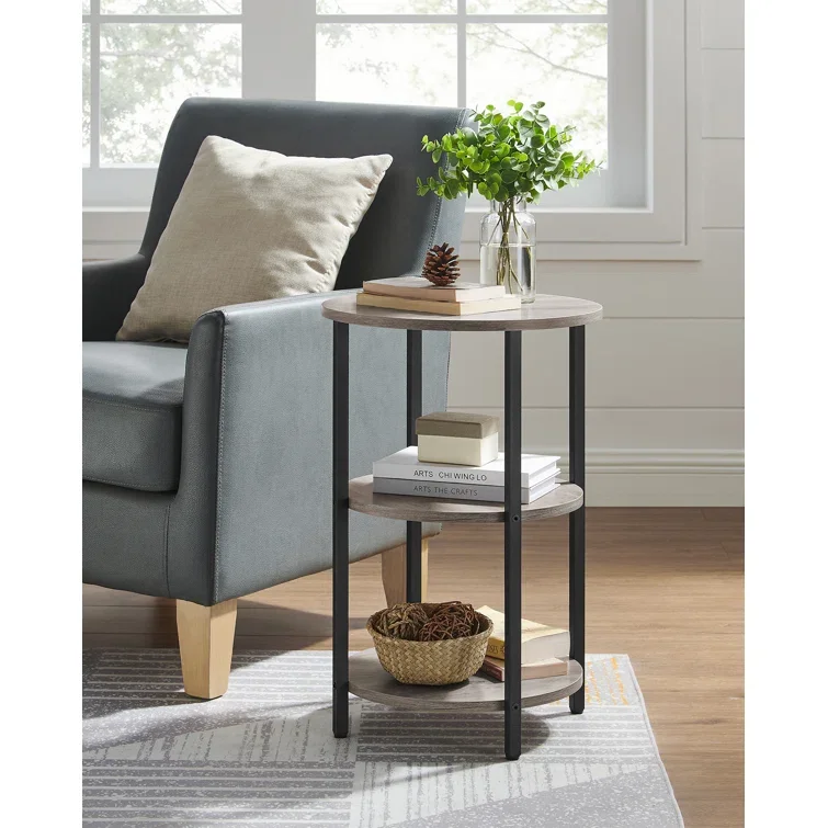 

Metal Round Table Accent Side Table with 3 Circular Shelves and Metal Legs Living Room Round 3 Tier End Table