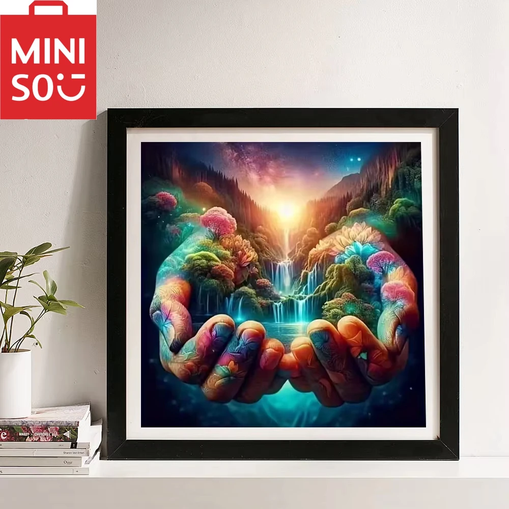 MINISO النفط اللوحة المشهد شلال في اليد الجدة ديكور المنزل اللوحة جدار غرفة نوم ديكور هدية Frameelss