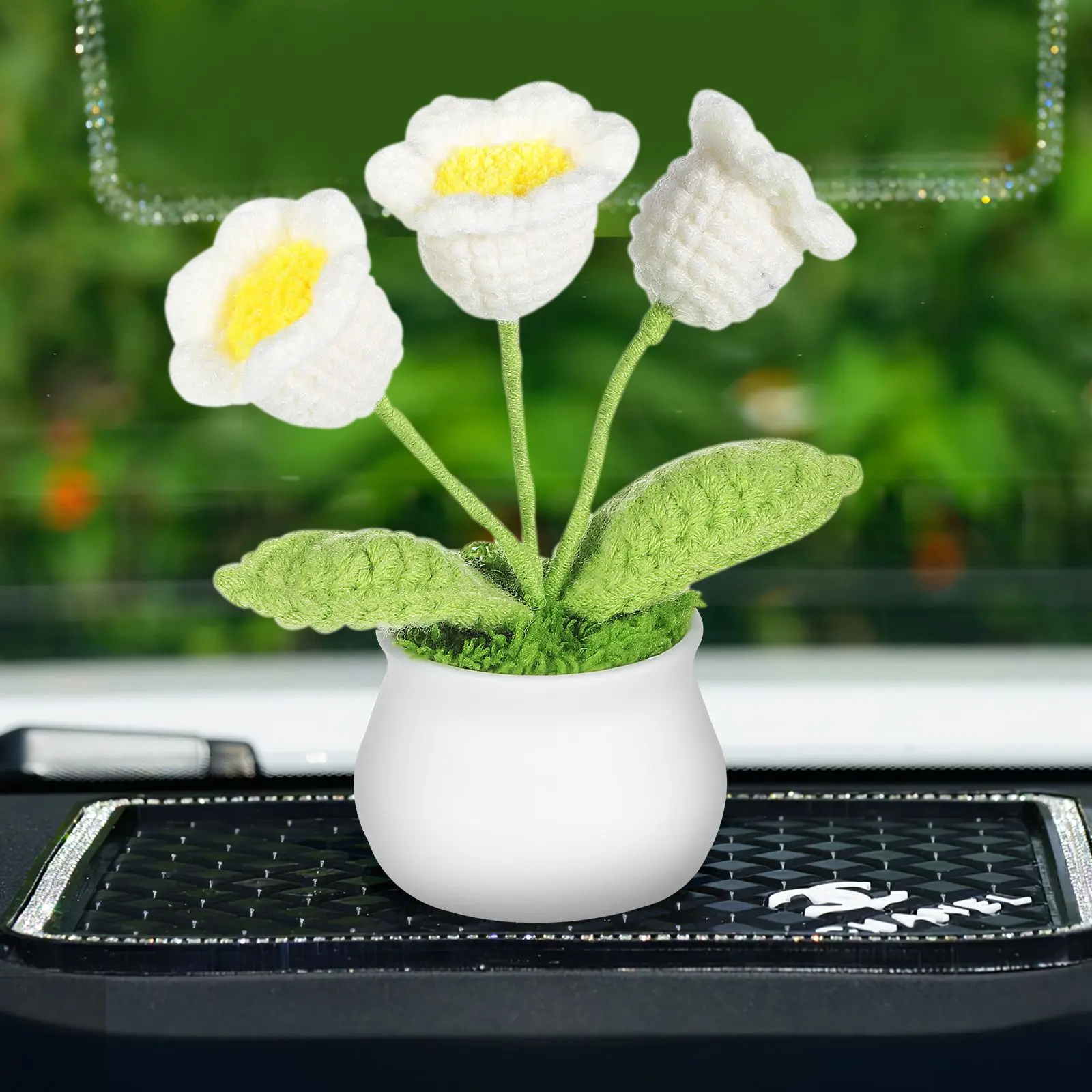 

2 Pcs Crochet Flower Ornaments Handmade Knitted Artificial Flowers Crochet Flower For Car Dashboard Office Home Desk Decoration