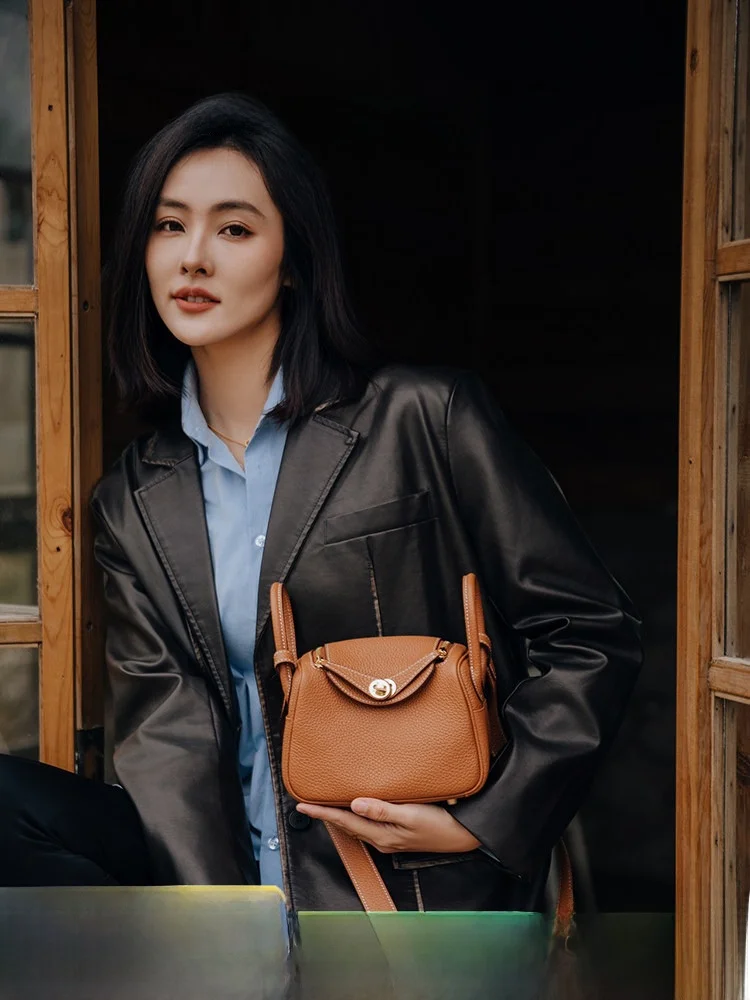 

Cusized High-End TC Top-Layer Cowhide Leather Full Steel Hardware Lindy oulder Crossbody Pillow Bag Versatile Women's Bag