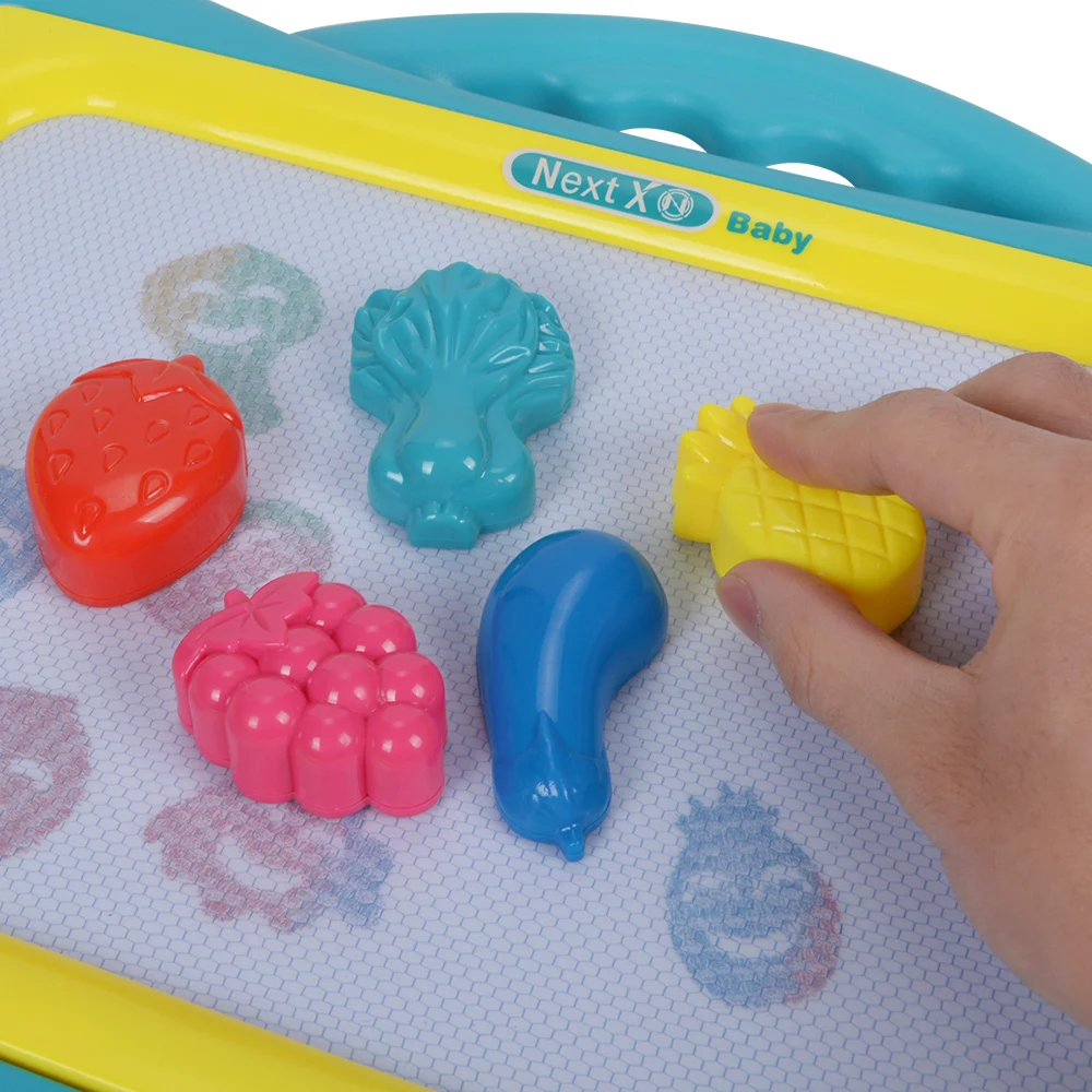 لوحة رسم مغناطيسية ملونة للأطفال بمقبض، فرشاة مغناطيسية، 5 ختم فواكه وملصقات يدوية، مسح تكرار، هدايا للأولاد والبنات، عطلة #6