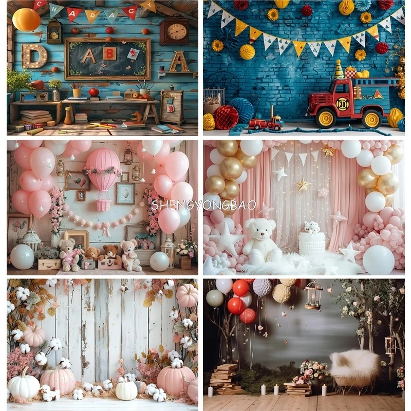 

Happy Birthday Party Photography Backdrop Baby Shower Newborn Portrait Colorful Balloon Arch Decor Photo Studio Background AR-14