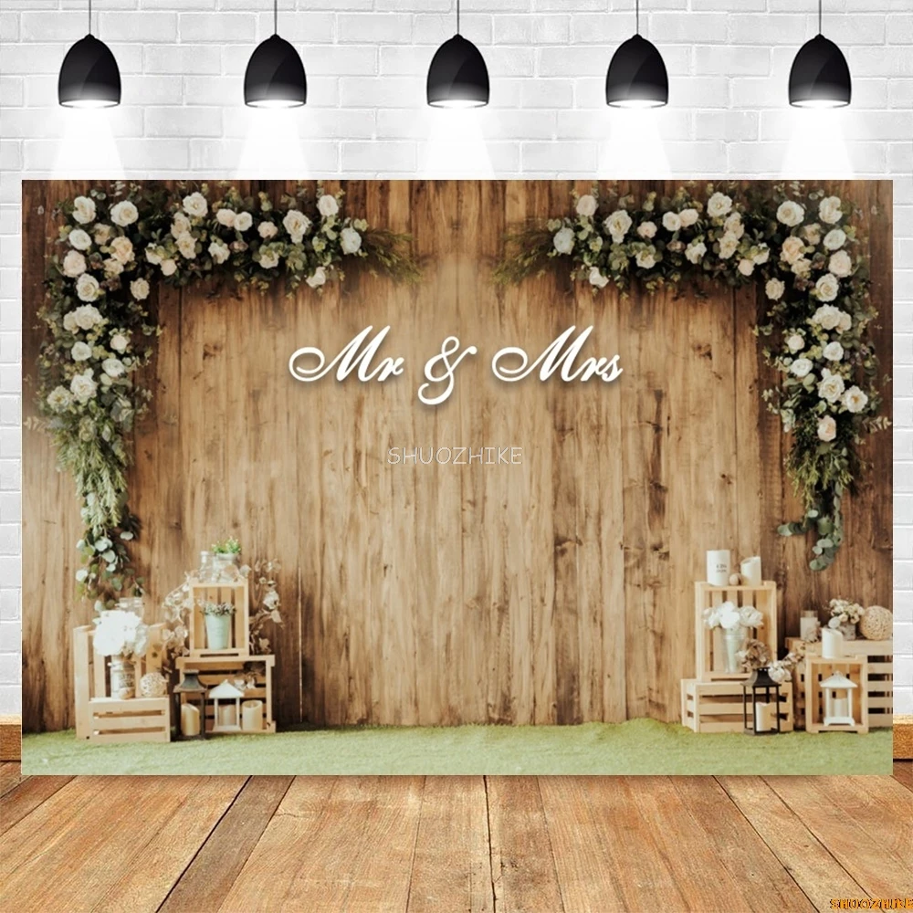 실내 웨딩 사진 배경 플로어 꽃 커튼 신부 샤워, Mr & Mrs 약혼식 초상화 포토콜 배경