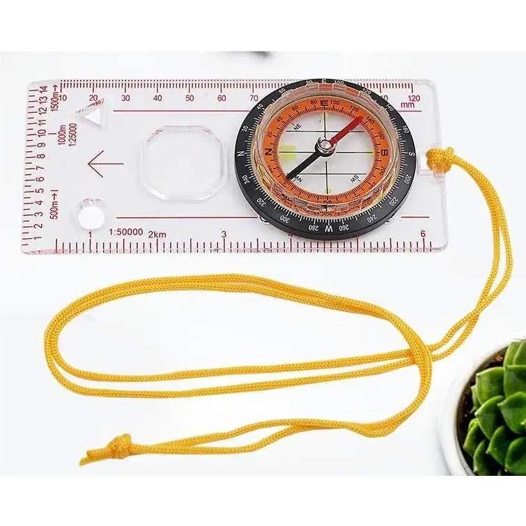 Portable Compass Scale Ruler Multifunction Map Ruler With Lanyard For Outdoor Camping Hiking