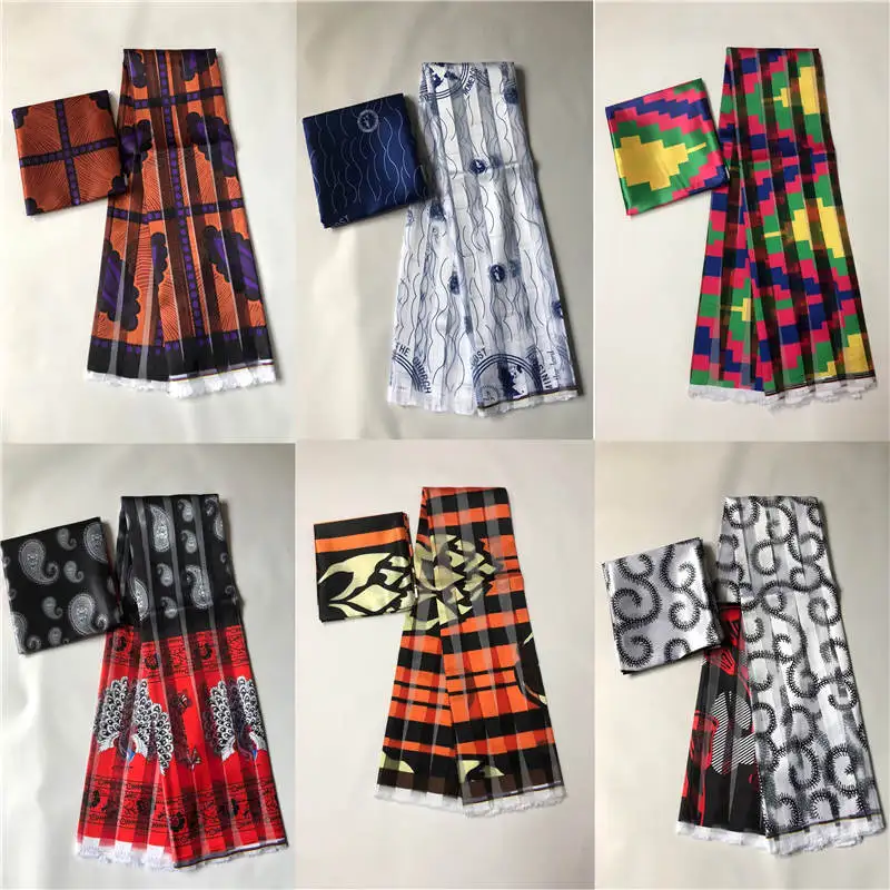 6 Yards/lot Fashion African Fabric Organza Satin Silk Fabric High Quality Printed Satin Fabric For Party Dress.