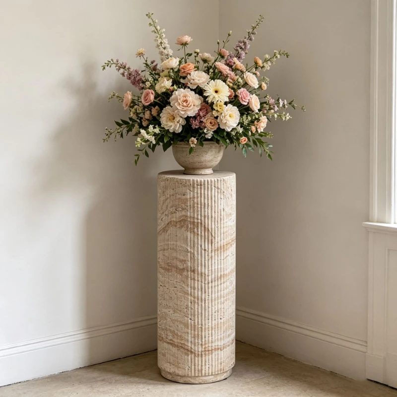 Retro travertine texture edge few home living room balcony high flower pot base
