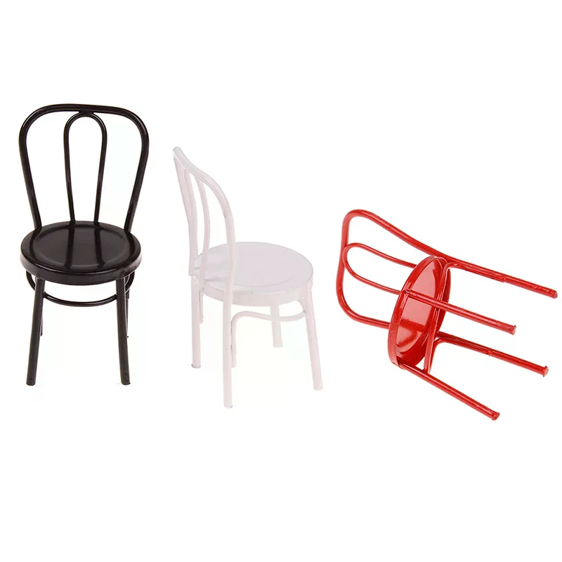 Dollhouse Miniature Matal Bistro Backrest Chair Artificial Home Iron Dinning Chair Fairy Garden Building Furniture Acces view 5