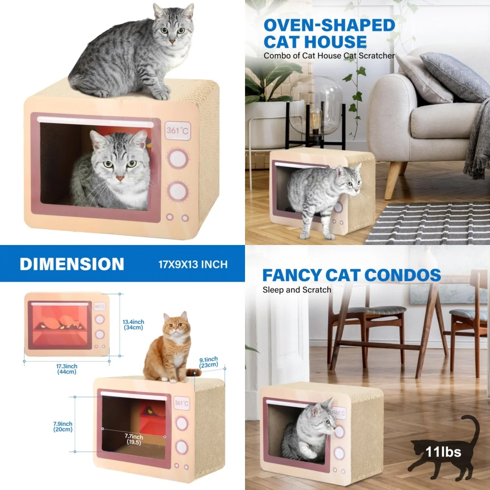 

Cat Scratcher Oven Shaped Scratch Pad Indoor Cat Climbing Playhouse Cardboard Cat Toy for Scratching and Playing with Enhanced