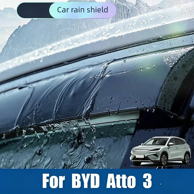 For BYD Atto 3 2026 Window Rain Guards Car Side Door Anti-Rain Deflectors Matte Black Smoke Weatherproof Shield Accessories