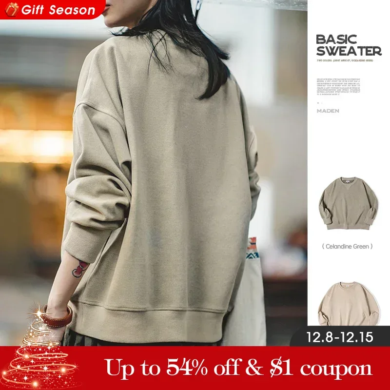 Sudadera con Capucha Maden Basic para Mujer Color Sólido Corte Suelto Casual Minimalista Cuello Redondo Estilo Vintage y Elegante Pulóver para Otoño