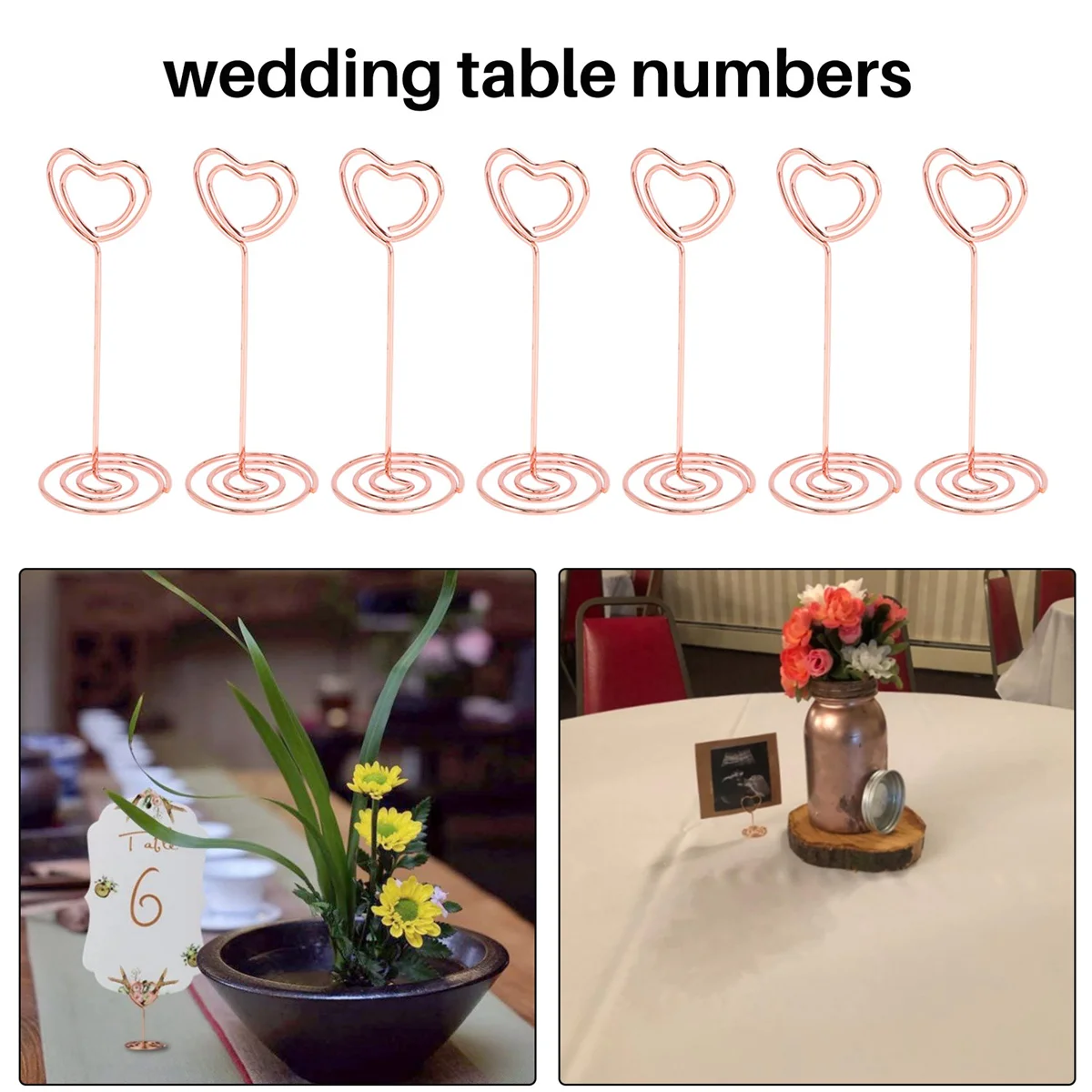 Porte-cartes en forme de cœur, porte-numéro de table, porte-numéro de table, clips de menu de fête, or rose, 24 pièces