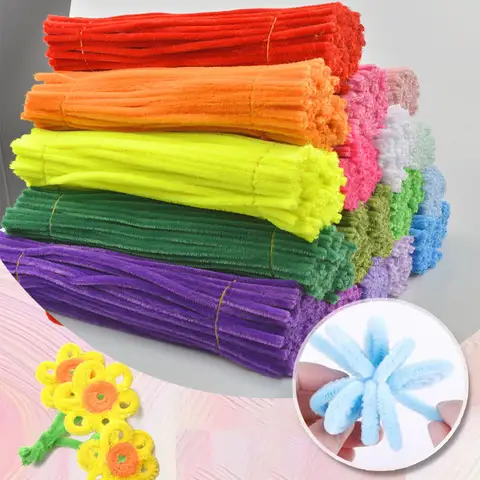 50/100Pcs 셔닐 줄기 다채로운 DIY 스트립 트위스트 바 앤빌 와이어 플러시 스트립 수제 미술 재료 장난감 DIY 공예 용품