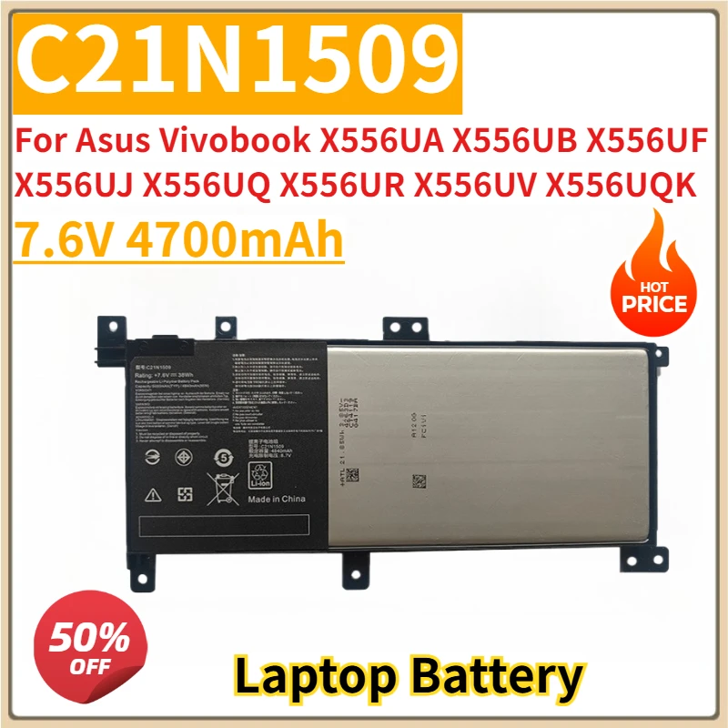 

New Replacement Laptop Battery 7.6V 4700mAh C21N1509 for Asus Vivobook X556UA X556UB X556UF X556UJ X556UQ X556UR X556UV X556UQK