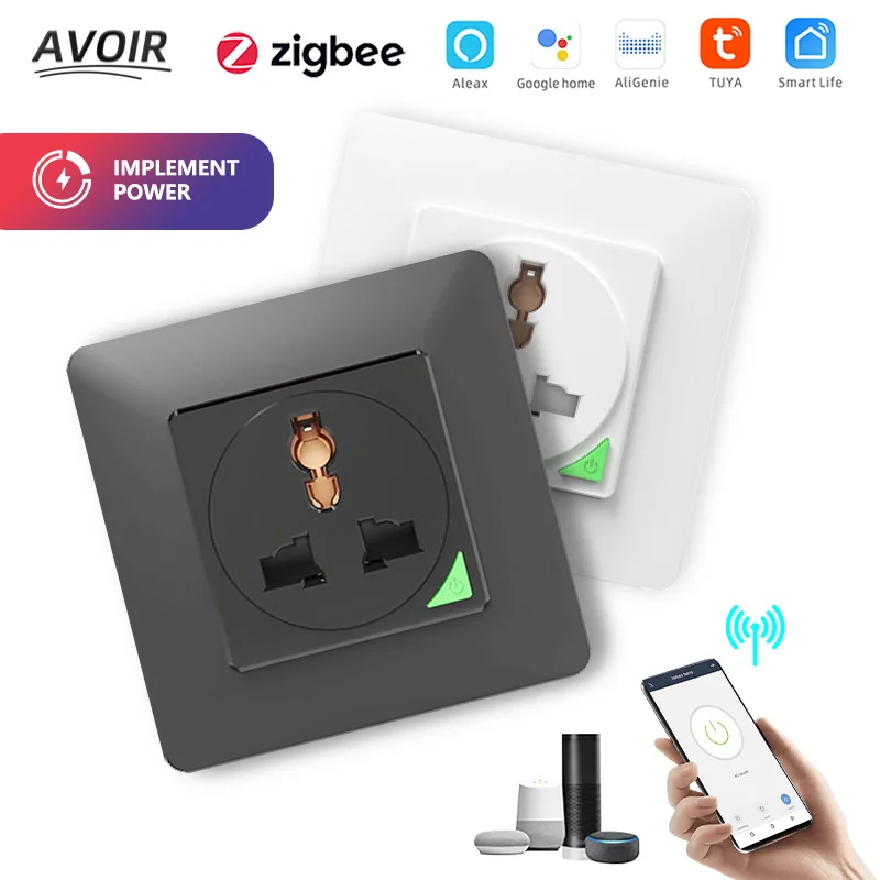 

Avoir Zigbee Universal Socket Tuya Wall Single Power Outlets Timer Switch Voice Control Smart Life Work With Alexa Google Home