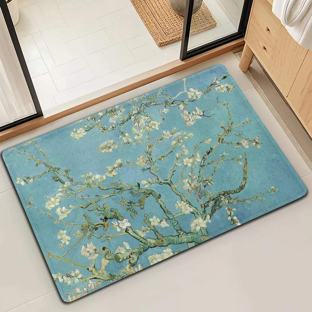 Van Gogh Art Door Mat Bath Microfiber Decorative Versatile Flannel Floor Mat Quick Dry Absorbent Non-slip Sole