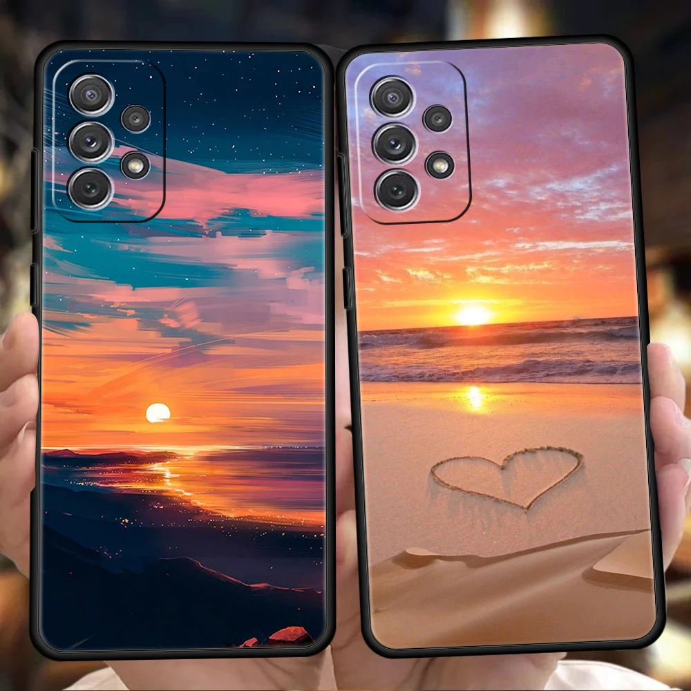 Beach Dusk Sky Phone Case Cover for Samsung Galaxy A13 A14 A22 A32 A33 A34 A52 A72 A11 A51 A71 5G Shockproof Soft Shell Capa Bag